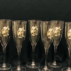 Vintage Perrier-Jouet Signed Champagne Flutes Set of 6 Floral Design & Logo 8”